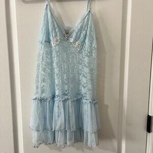 In Bloom by Jonquil Baby Blue Lace Ruffle Sexy Teddy Lingerie Size Medium